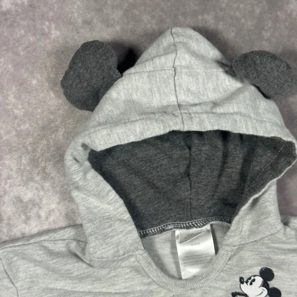 Disney Baby Mickey Mouse Gray Hoodie with 3D Ears 3-6 Months Pullover Sweatshirt